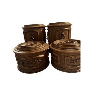 Vintage Brentwood 4-Piece Stackable Canister Set – Faux Wood Resin, 70s Boho Cha